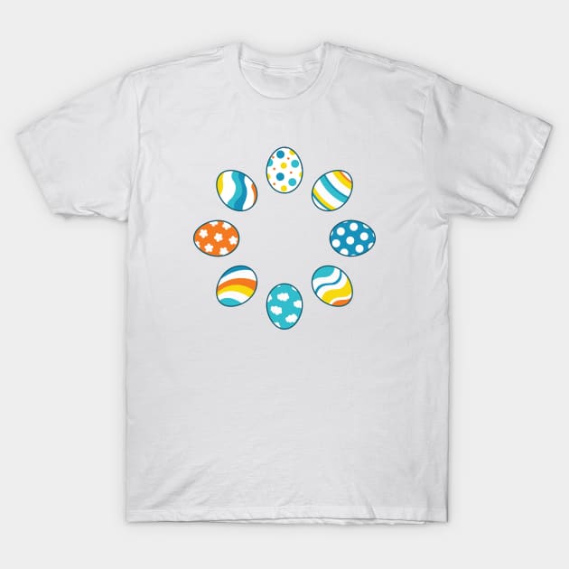 Eggs | Yellow Orange Blue | Stripes | Dots | Clouds | White T-Shirt by Wintre2
